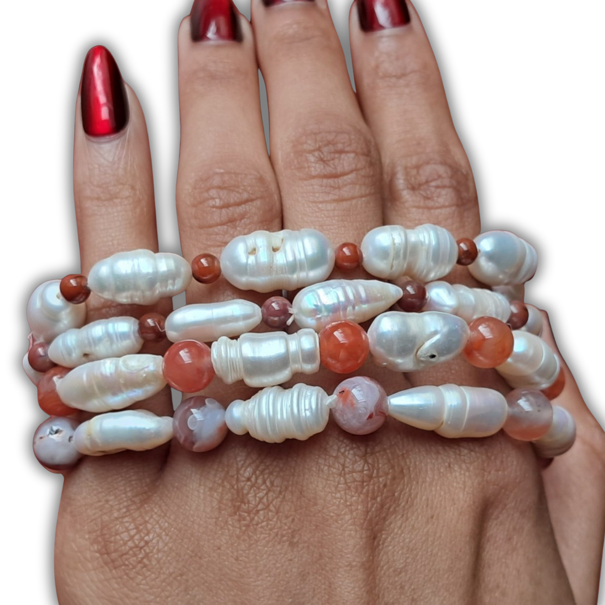 South Red Agate With Freshwater Pearl